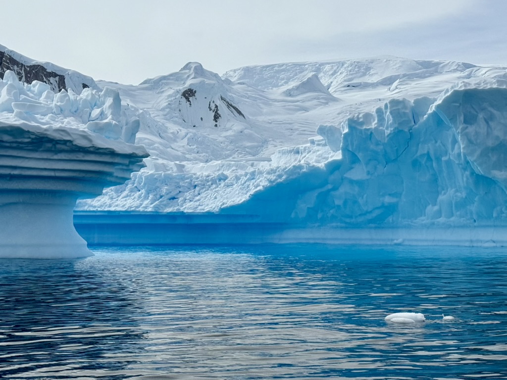 Deep blue ice reflected in Antarctic water