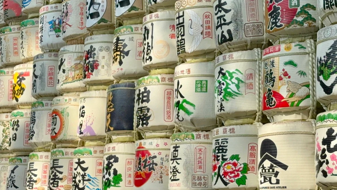 Decorated sake barrels in Japan