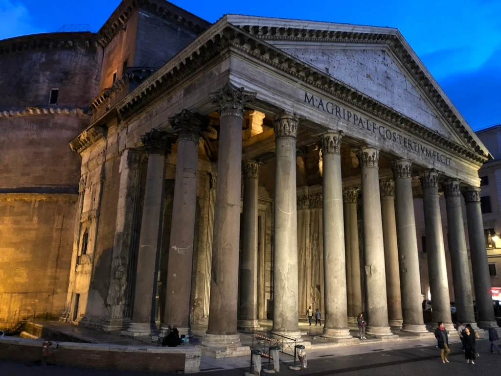 The Pantheon illuminated at dusk in Rome