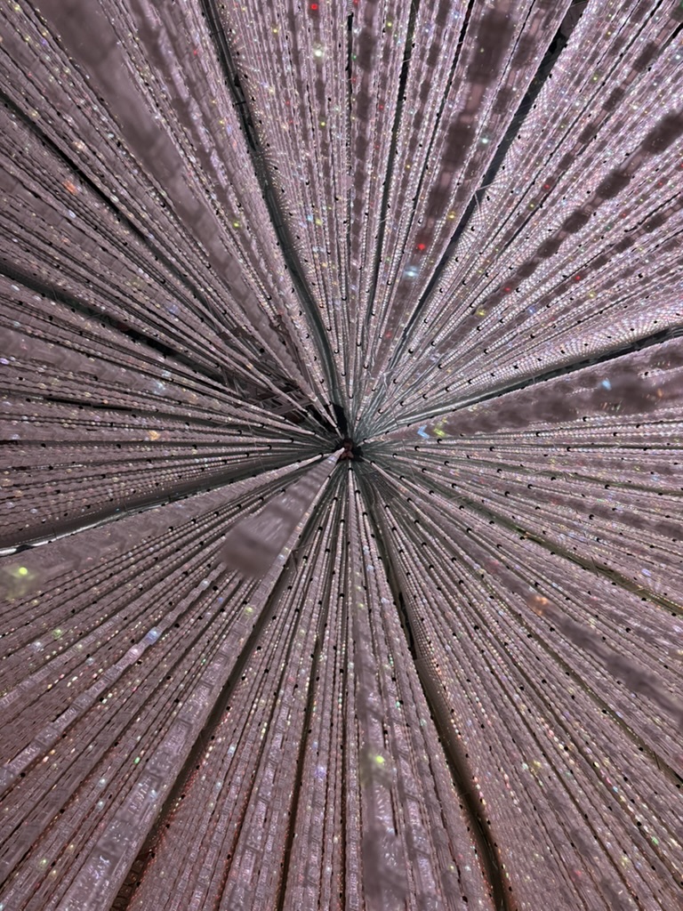 Looking up through a mirrored light installation