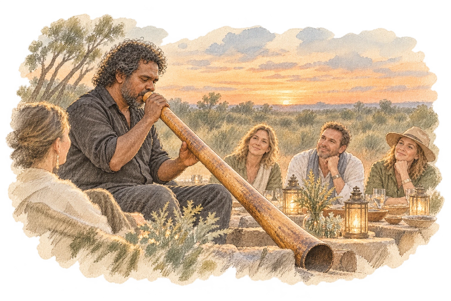 The sound of the didgeridoo adds a sense of place to the evening.