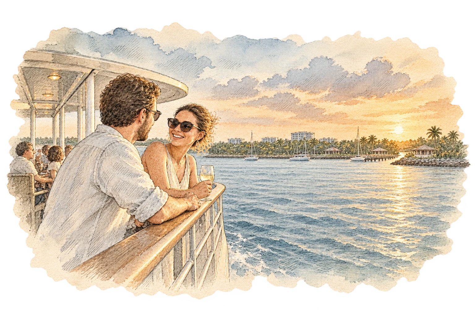 Step out on deck and feel the tropical evening breeze.