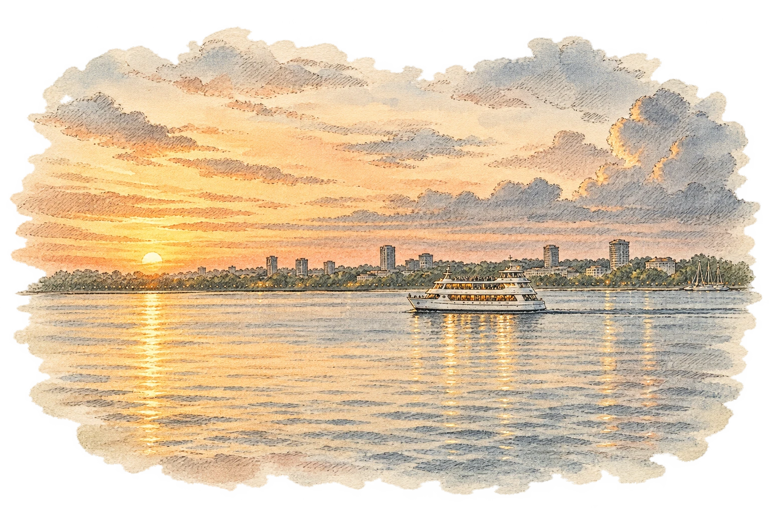 Darwin’s tropical harbor in the evening light.