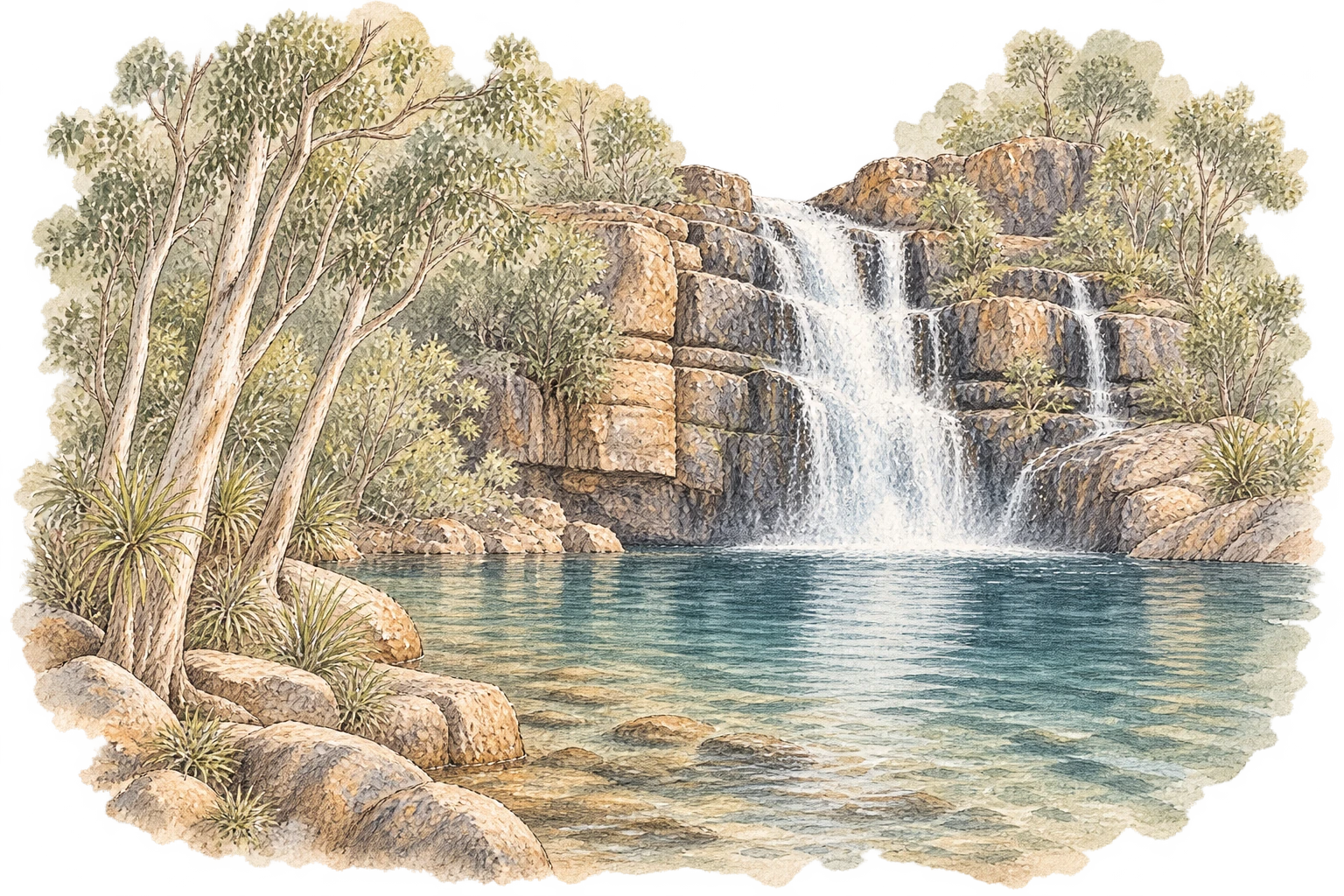 Waterfalls and woodland in Litchfield National Park.