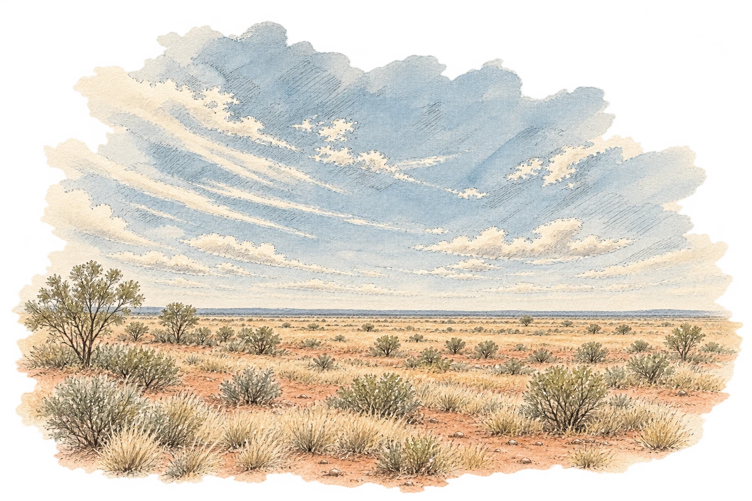 The immense clear sky and open grasslands of Lower Barkly in July daylight